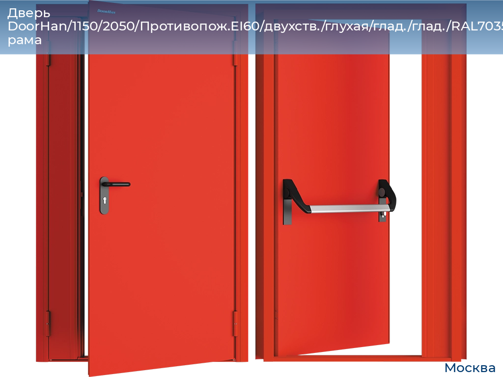 Дверь DoorHan/1150/2050/Противопож.EI60/двухств./глухая/глад./глад./RAL7035/прав./угл. рама, 