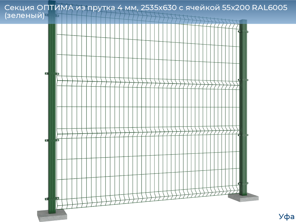 Секция ОПТИМА из прутка 4 мм, 2535x630 с ячейкой 55х200 RAL6005 (зеленый), www.ufa.doorhan.ru