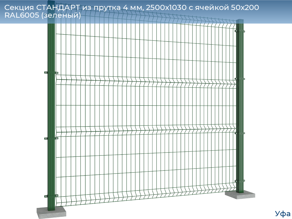 Секция СТАНДАРТ из прутка 4 мм, 2500x1030 с ячейкой 50х200 RAL6005 (зеленый), www.ufa.doorhan.ru