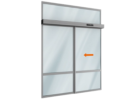 Комплект автоматической раздвижной двери (одна подвижная, одна неподвижная створки и фрамуга сверху) для привода ad-sp